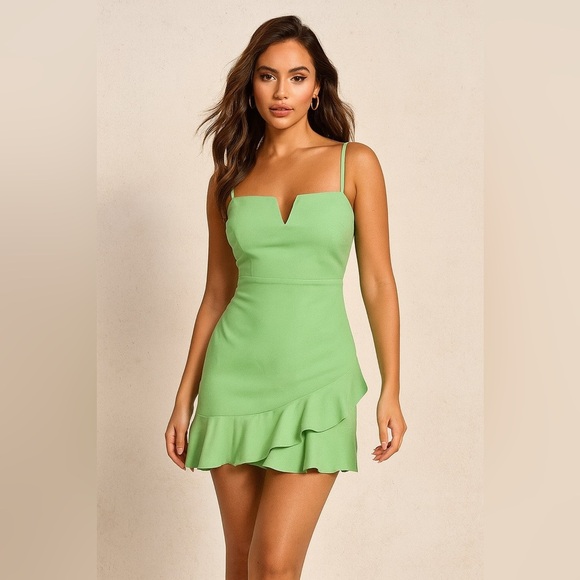Likely Womens Size 8 Lime Green Sheila Asymmetrical Mini Ruffle Party Dress New - Picture 1 of 10